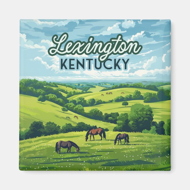 Vintagen Lexington Kentucky Horses Bluegräs Farms Magnet (Framsidan)