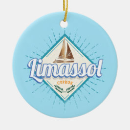 Vintagen Limassol City Cyprus Retro Sailing Frakt  Julgransprydnad Keramik