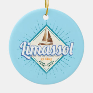 Vintagen Limassol City Cyprus Retro Sailing Frakt Julgransprydnad Keramik