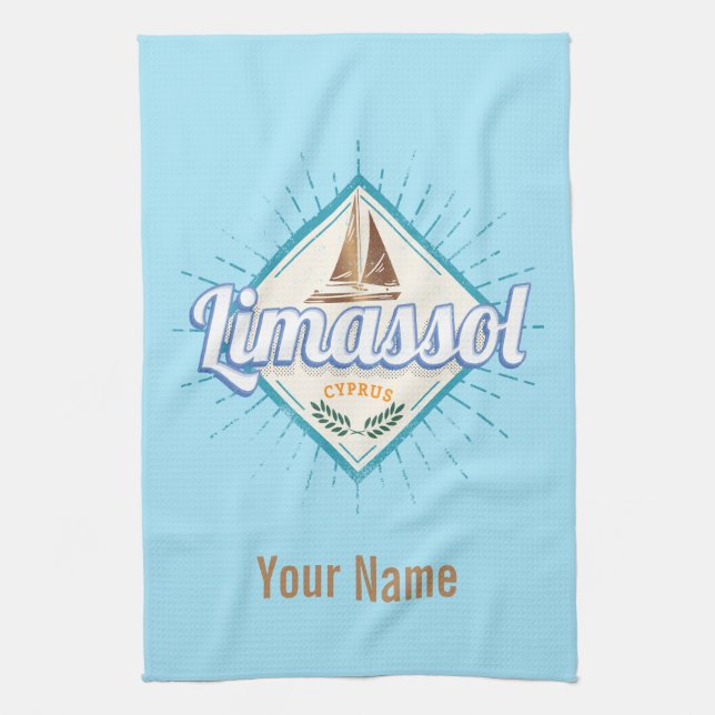 Vintagen Limassol City Cyprus Retro Sailing Frakt  Kökshandduk (Vertikal)