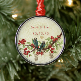 vintagen Love birds 1:a Julbloomen Julgransprydnad Metall