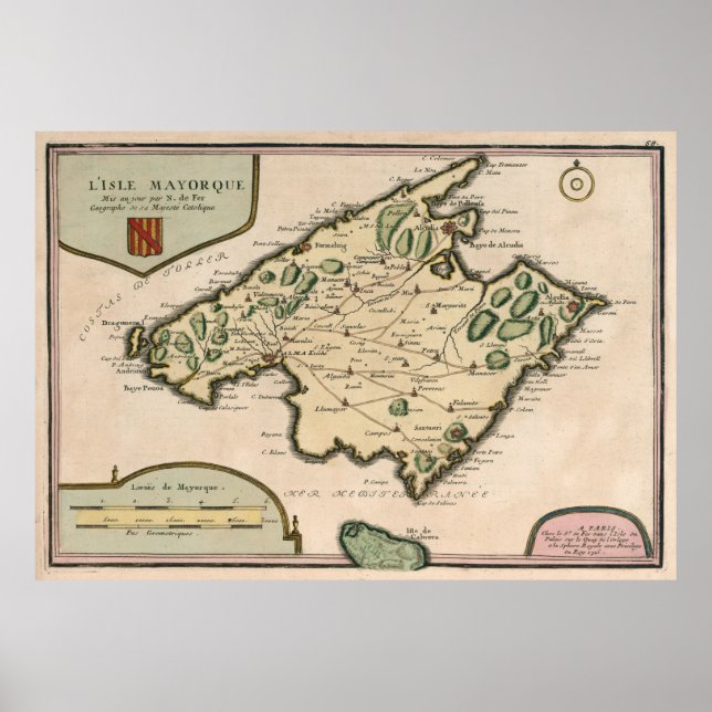 Vintagen Mallorca Island Karta (1715) Poster (Framsidan)