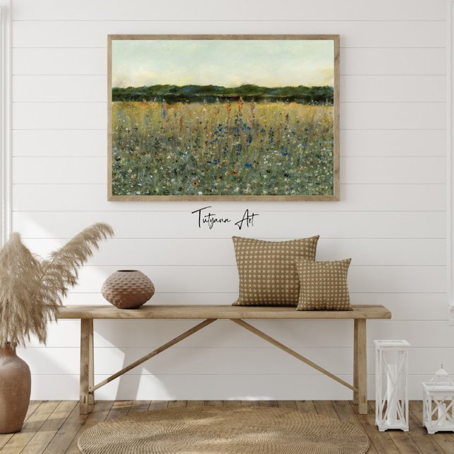 Vintagen Meadow Wildblommor Fält Poster (Wildflower Field Vintage Wall Art Painting in large size. Frame is excluded in the purchase.)