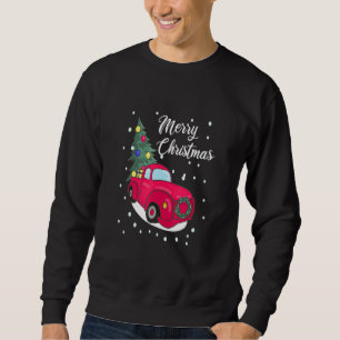 Vintagen Merry Chris, Träd Red Lastbil Julafton Lång Ärmad Tröja