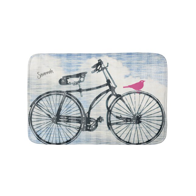 Vintagen Modern Blue Bicycle Badrumsmatta (Framsidan)