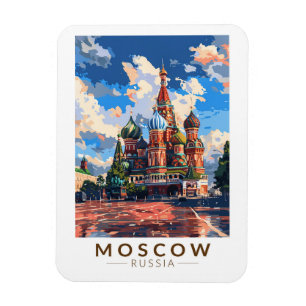Vintagen Moskva: Red Square Travel Art Magnet