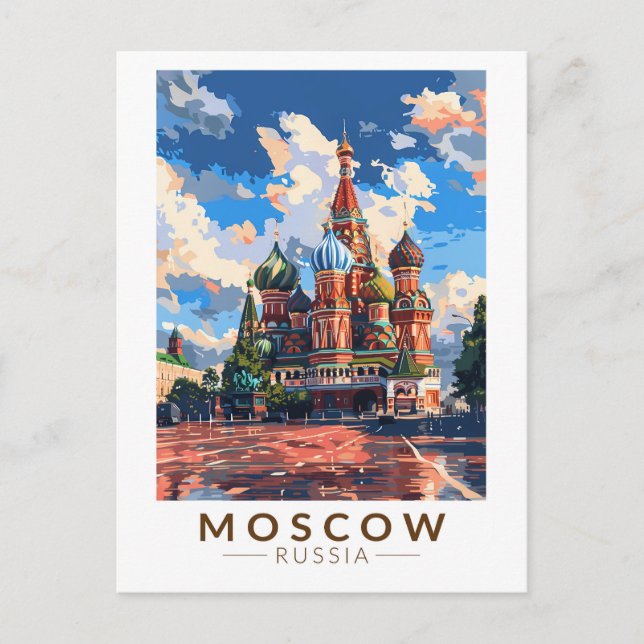 Vintagen Moskva: Red Square Travel Art Vykort (Framsida)