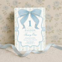 Vintagen Mute Blue Bow Blommigt 1:a födelsedag Par