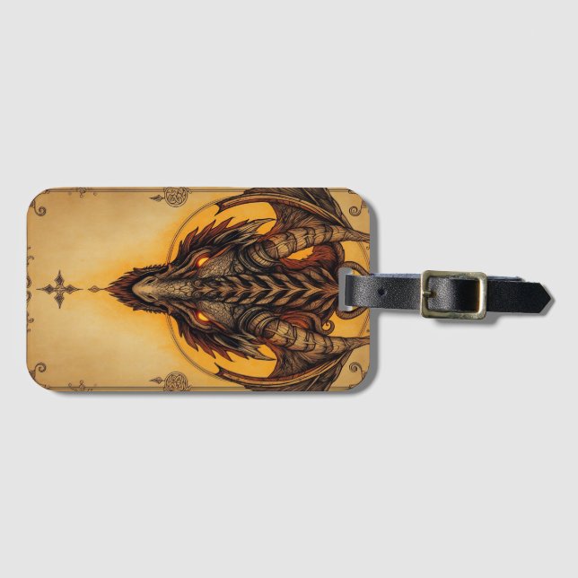Vintagen Mythical (gulden draken) Bagagebricka (Framsida horisontal)