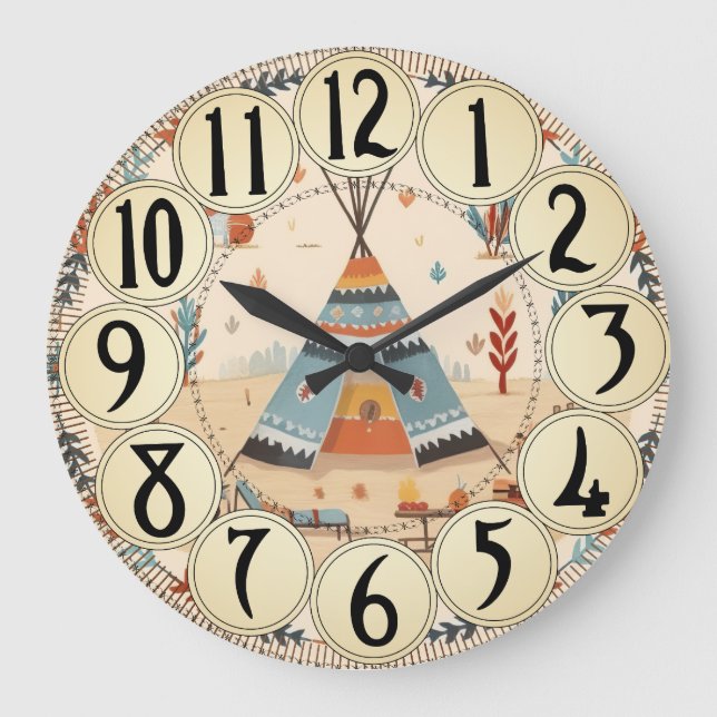 Vintagen Native American Art Tribe Stor Klocka (Framsida)