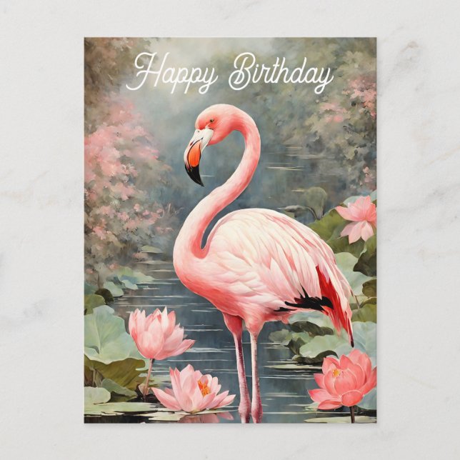 Vintagen Nature Lotus Pond Rosa Flamingo  Vykort (Framsida)