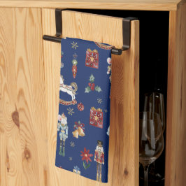 Vintagen Nutcracker-julbalken, marinblått Kökshandduk