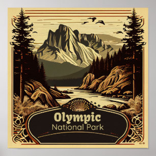 Vintagen Olympic National Park Square Poster