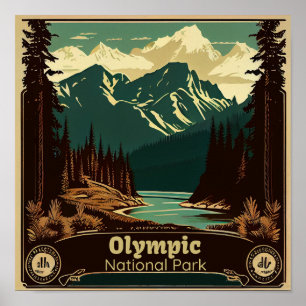 Vintagen Olympic National Park Square Poster