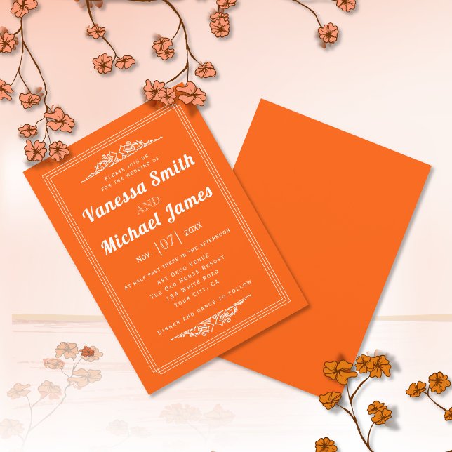 Vintagen orange inslag och gräns bröllop inbjudningar (Skapare uppladdad)