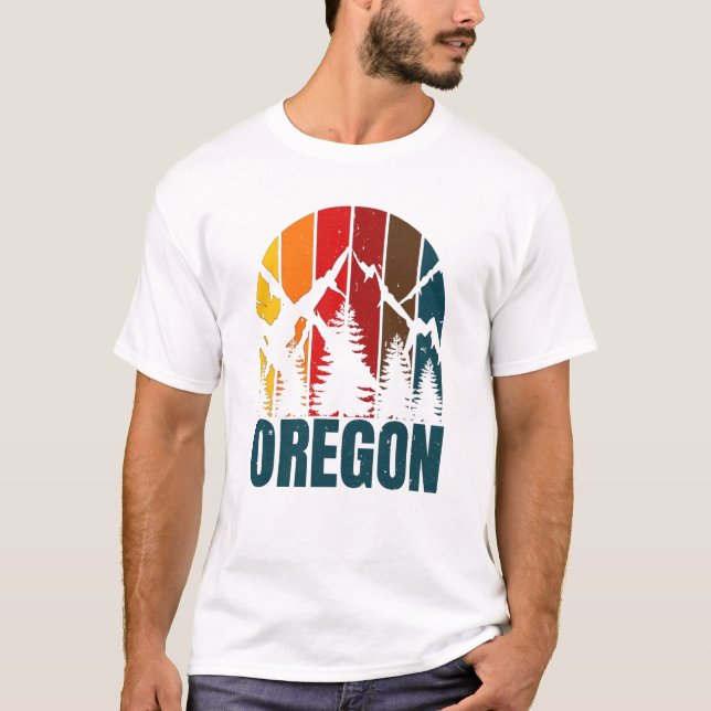 Vintagen Oregon Mountains Retro T Shirt (Framsida)