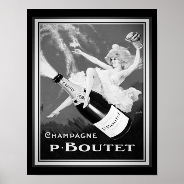 vintagen "P. Boutet" Champagne Ad Poster (Framsidan)