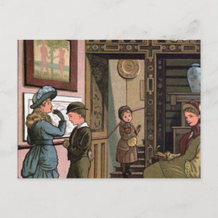 vintagen "På museet" Vykort