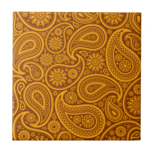 Vintagen Paisley Damask för brun och Orange Kakelplatta