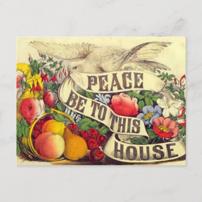 Vintagen "Peace Be to this House" - vykort (Framsida)