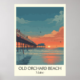 Vintagen Pier Sunset Art Poster