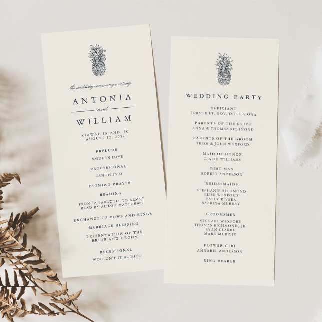 Vintagen Pineapple Bröllop Ceremony Program (Skapare uppladdad)