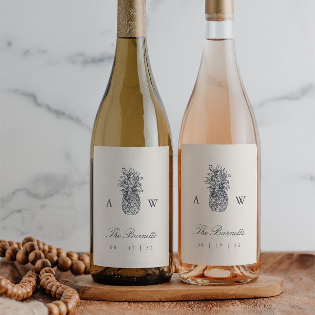 Vintagen Pineapple Bröllop Monogram Vinflaska Etikett (Skapare uppladdad)