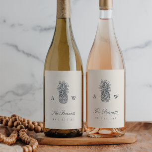 Vintagen Pineapple Bröllop Monogram Vinflaska Etikett