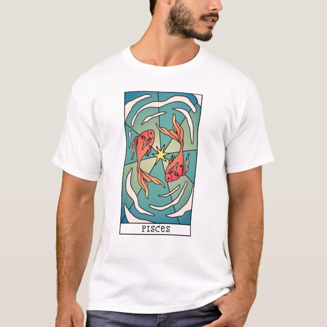 Vintagen Pisces Zodiac Sign Abstrakt Art  T Shirt (Framsida)