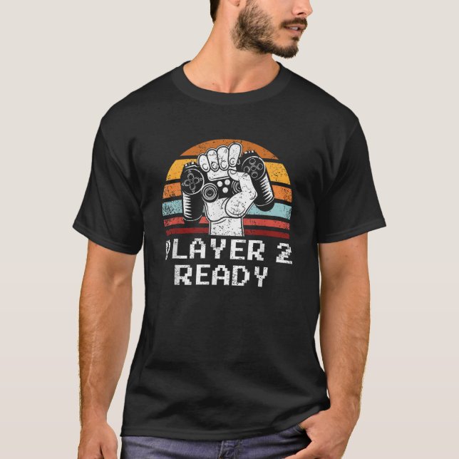 Vintagen Player 2 Redo Gamer T Shirt (Framsida)