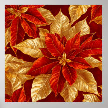 Vintagen Poinsettias, vacker röd Guld, jul