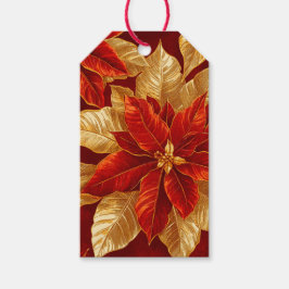 Vintagen Poinsettias, vacker röd Guld, jul Presentetikett