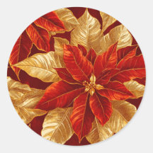 Vintagen Poinsettias, vacker röd Guld, jul