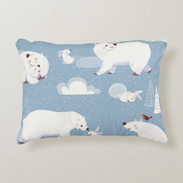 Vintagen polar Bears Winter Prydnadskudde (Framsidan)