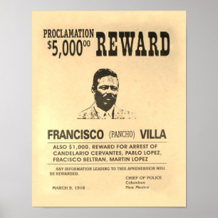 Vintagen Poster Pancho Villa bakåt