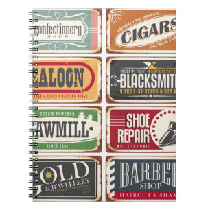 Vintagen poster samling. Retrobutik Anteckningsbok