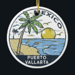 Vintagen Puerto Vallarta Mexico Julgransprydnad Keramik<br><div class="desc">Konstruktion för vektorkonst i Puerto Vallarta. Det är en mexikansk strandort som ligger på Stilla havets bahía de Banderas i den mexikanska staten Jalisco.</div>