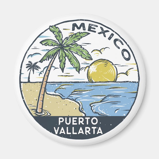 Vintagen Puerto Vallarta Mexico Magnet (Framsidan)