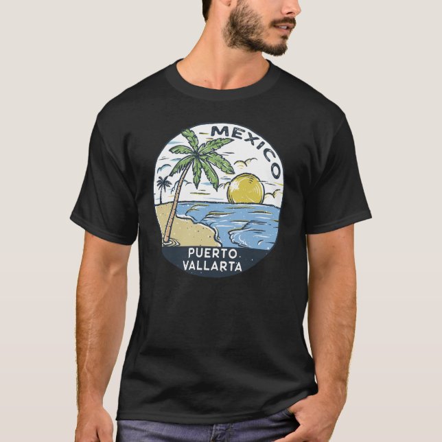 Vintagen Puerto Vallarta Mexico T Shirt (Framsida)