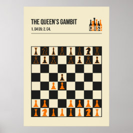 Vintagen Queens Gambit Chess Illustration Poster