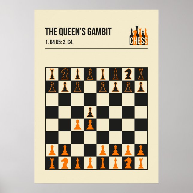 Vintagen Queens Gambit Chess Illustration Poster (Framsidan)