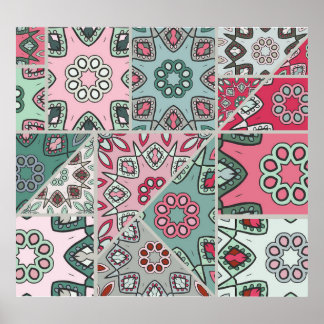 Vintagen Quilt för indiska arabiska lappverk Poster