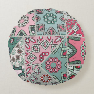 Vintagen Quilt för indiska arabiska lappverk Rund Kudde