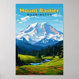 Vintagen Rainier Washington Travel Art Poster