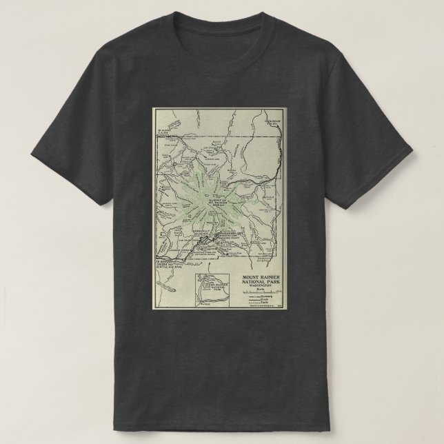 Vintagen Rainiers nationalpark Karta 1919 T Shirt (Design framsida)