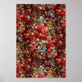 Vintagen Red Blommönster Elegant Poster