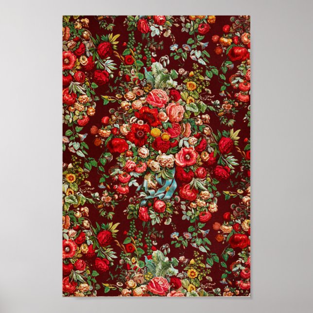 Vintagen Red Blommönster Elegant Poster (Framsidan)