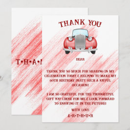 Vintagen Red Classic Retro Car Watercolor Tack Kort