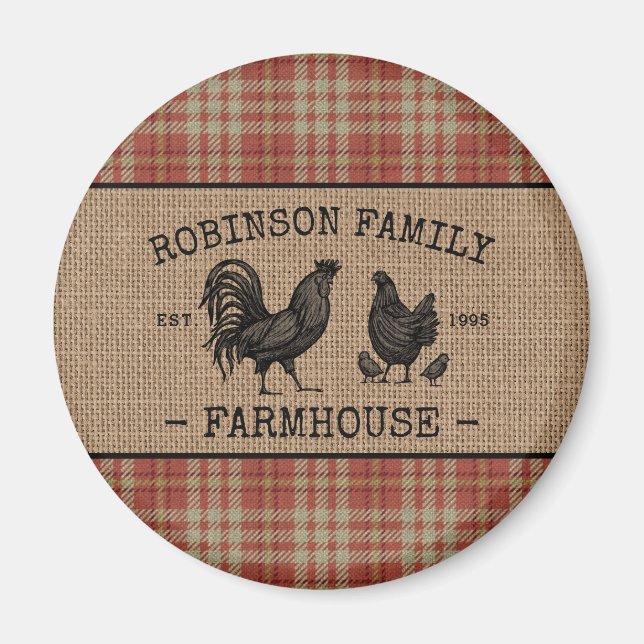 Vintagen Red Play Burlap Round Magnet (Framsidan)