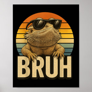 Vintagen Retro Bruh Bearded Dragon Funny Lizard Poster